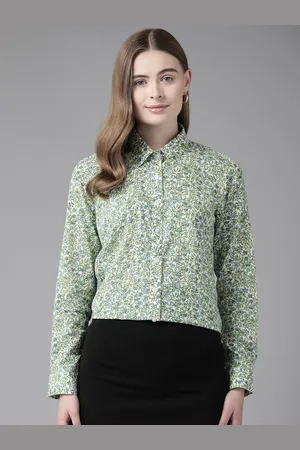 English Navy Women Floral Printed Formal Shirt