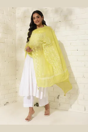 Fabindia Floral Embroidered Chikankari Dupatta