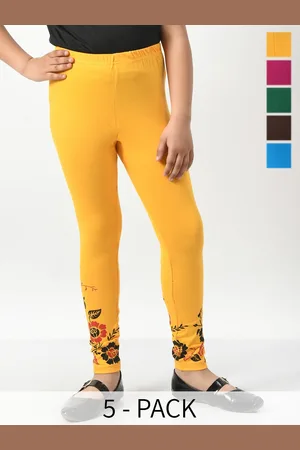 BAESD Girls Pack Of 5 Printed Hem Skin-Friendly Cotton Churidar-Length Leggings
