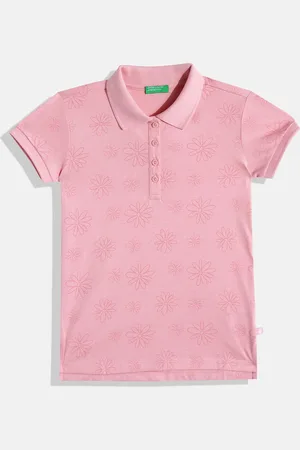 Benetton Girls Floral Printed Polo Collar T-shirt