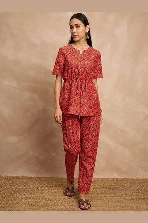 all about you Ethnic Motifs Printed Cotton Tie Up Tunic & Trouser