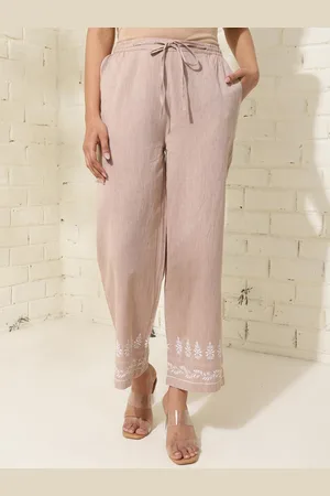 Fabindia Women Embroidered Chikankari Cotton Comfort Straight Fit Parallel Trousers