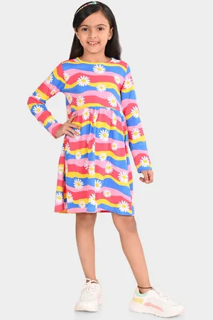 BONKIDS Girls Striped Cotton Fit & Flare Dress