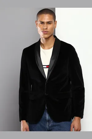 Tommy Hilfiger Men Black Solid Single-Breasted Pure Cotton Blazer