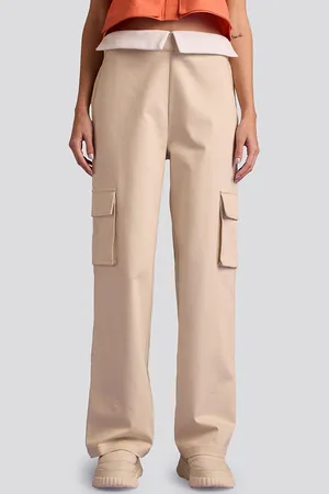 Muvazo Women Mid-Rise Pure Cotton Cargo Track Pants