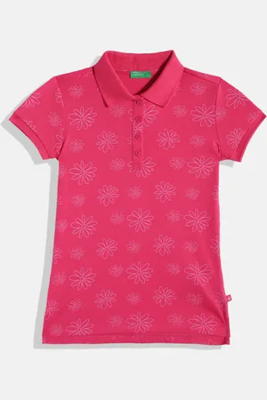 Benetton Girls Floral Printed Polo Collar T-shirt