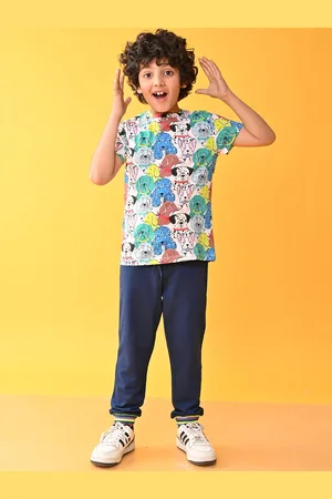 Anthrilo Boys Printed Round Neck Short Sleeves Pure Cotton T-shirt with Trouser