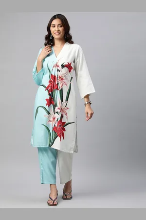 BUTA BUTI Floral Printed Pure Cotton Straight Kurta with Trousers