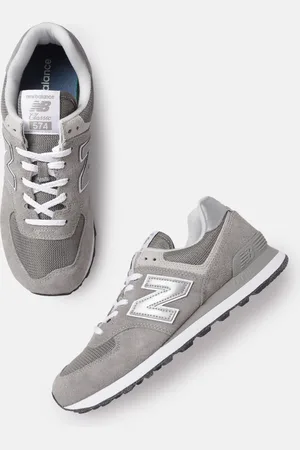 New Balance Men 574 Grey & Silver-Toned Woven Design Suede Sneakers