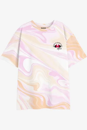 BONKIDS Girls Abstract Printed Drop-Shoulder Sleeves Cotton Oversized T-shirt