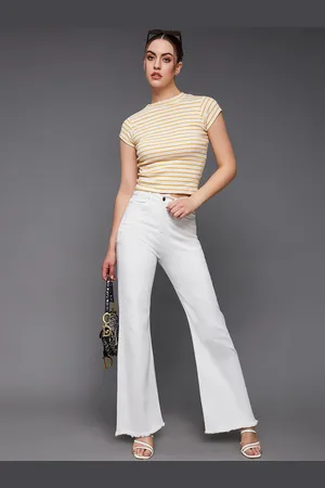 Miss Chase Women Bootcut High-Rise Frayed Stretchable Jeans