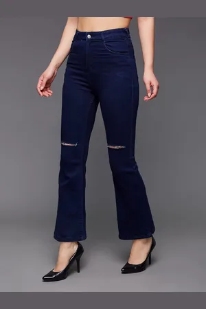 Miss Chase Women Bootcut High-Rise Slash Knee Stretchable Jeans