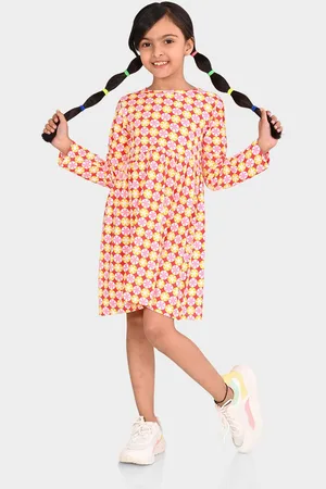 BONKIDS Girls Floral Printed Cotton A-Line Dress