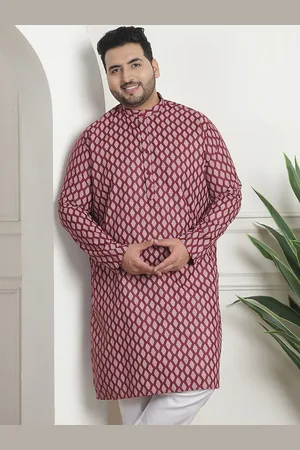 SOJANYA PLus Size Ethnic Motifs Printed Band Collar Long Sleeves Straight Kurta