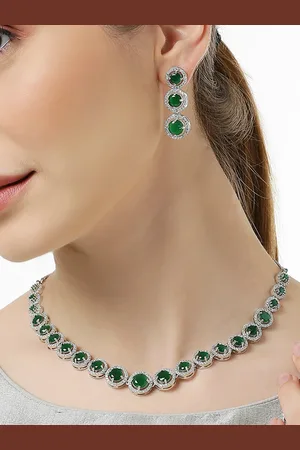 OOMPH Silver Toned AD Studded Jewellery Set