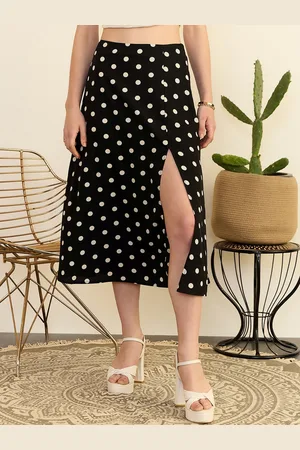 Berrylush Polka Dots Printed High Rise A-line Midi Skirt