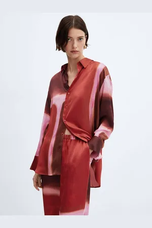 MANGO Satin Finish Tie & Dye Longline Casual Shirt