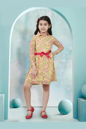 BAESD Girls Floral Printed Shirt Collar A-Line Dress