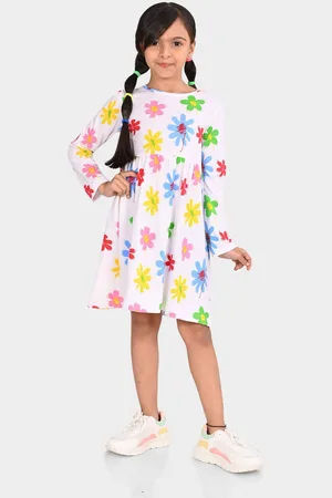BONKIDS Girls Floral Printed Cotton Fit & Flare Dress