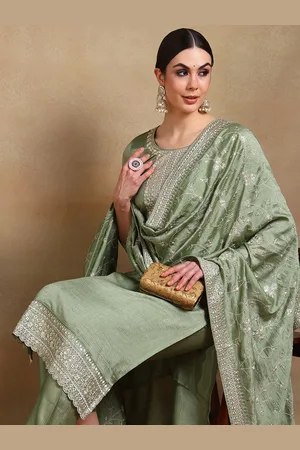 Ahika Women Yoke Design Regular Sequinned Kurta with Trousers & With Dupatta