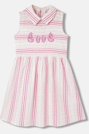 Elle Girls Striped Shirt Collar Cotton Flared Peplum Dress