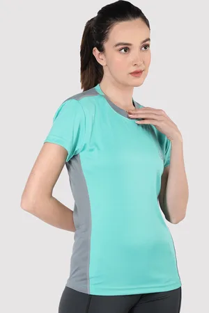 CHKOKKO Women Sea Green Solid Training T-shirt