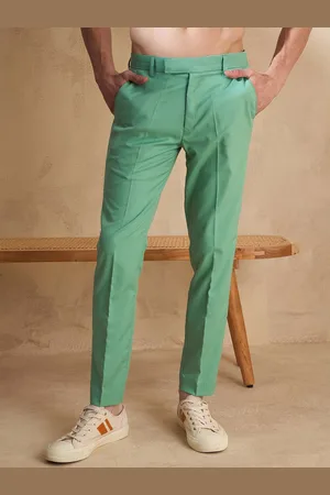 DENNISON Men Green Smart Tapered Fit Solid Regular Trousers