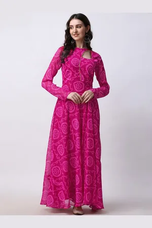 Rani Saahiba Bandhani Printed Asymmetic Neck Gotta Patti Fit & Flare Ethnic Dress