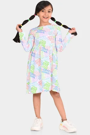BONKIDS Girls Abstract Printed Cotton A-Line Dress