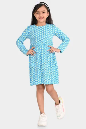 BONKIDS Girls Polka Dot Printed Cotton Fit & Flare Dress
