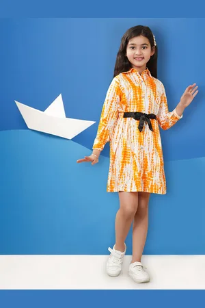 BAESD Girls Tie & Dye Print Shirt Collar Regular Sleeves Fit & Flare Holi Dress