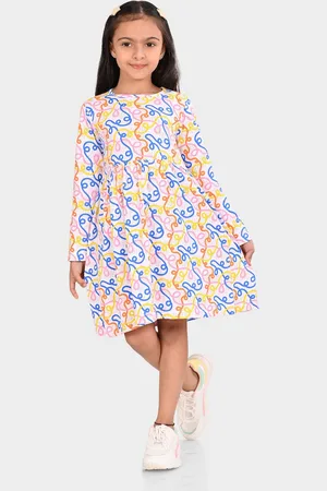 BONKIDS Girls Abstract Printed Cotton A-Line Dress