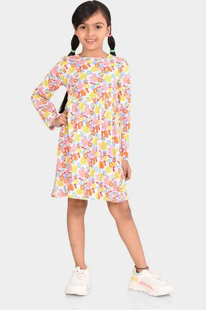 BONKIDS Girls Floral Print Cotton A-Line Dress