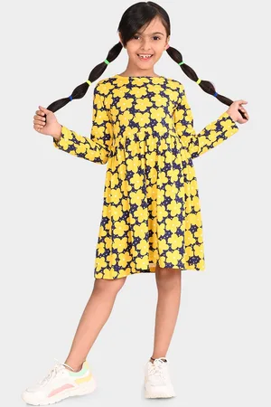 BONKIDS Girls Floral Print Cotton Fit & Flare Dress