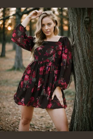 Rare Fashion Black Floral Printed Fit & Flare Dress