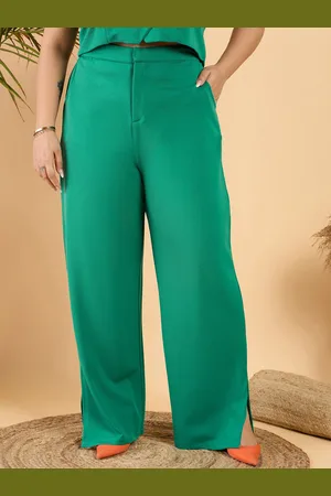 CURVY STREET Women Plus Size Straight Fit Side Slit Parallel Trousers