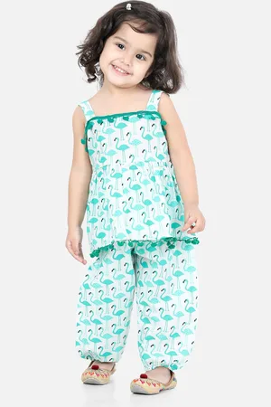 BownBee Girls Printed Pure Cotton Top with Harem Pants