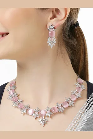 OOMPH AD Studded Square Drop Pendant Jewellery Set