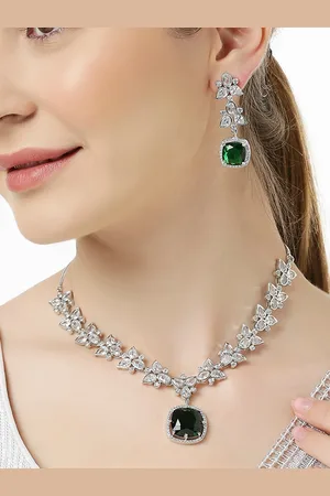 OOMPH Silver-Plated AD Studded Jewellery Set
