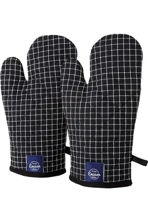 Encasa Homes Black & White Checked Pure Cotton Oven Glove