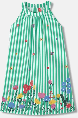Blue Giraffe Girls Floral Print Round Neck Sleeveless Cotton A-Line Dress