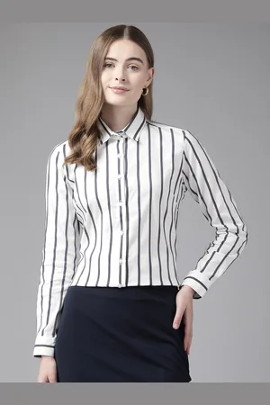 English Navy Women Striped Formal Shirt