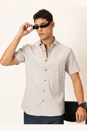 Mast & Harbour Grey Spread Collar Premium Opaque Striped Cotton Casual Shirt