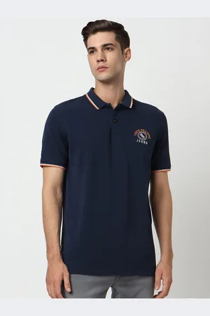 Louis Philippe Men Navy Blue Polo Collar Slim Fit T-shirt