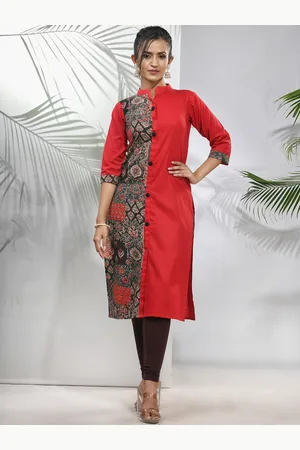 Charukriti Floral Printed Mandarin Collar A-Line Pure Cotton Kurta