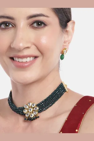 Anouk Women Gold-Plated Kundan Studded Layered Beaded Necklace with Earrings
