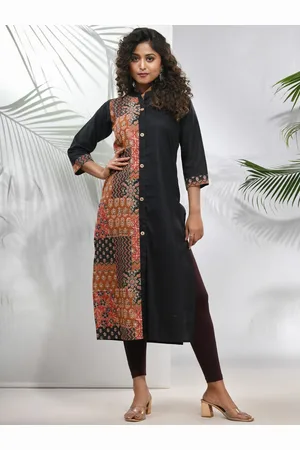 Charukriti Mandarin Collar Ajrak Printed Cotton Straight Kurta