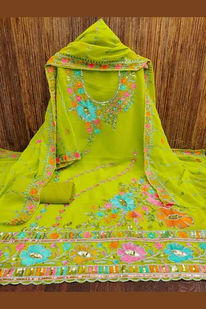 Kalini Ethnic Motifs Embroidered Silk Georgette Sequinned Unstitched Dress Material