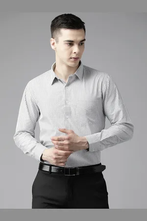 English Navy Men Smart Slim Fit Striped Formal Shirt