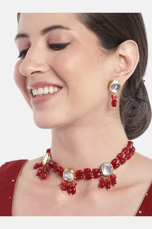 Anouk Women Gold-Plated Kundan Studded & Beaded Layered Necklace with Earrings